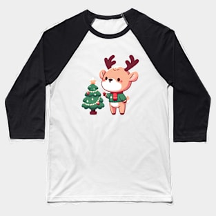 Christmas Deer and Christmas Tree Baseball T-Shirt